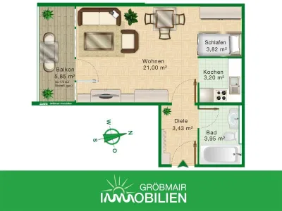 Sichere Kapitalanlage – gepflegtes 1-Zimmer-Appartement in beliebter Wohnlage, 82515 Wolfratshausen, Wohnung